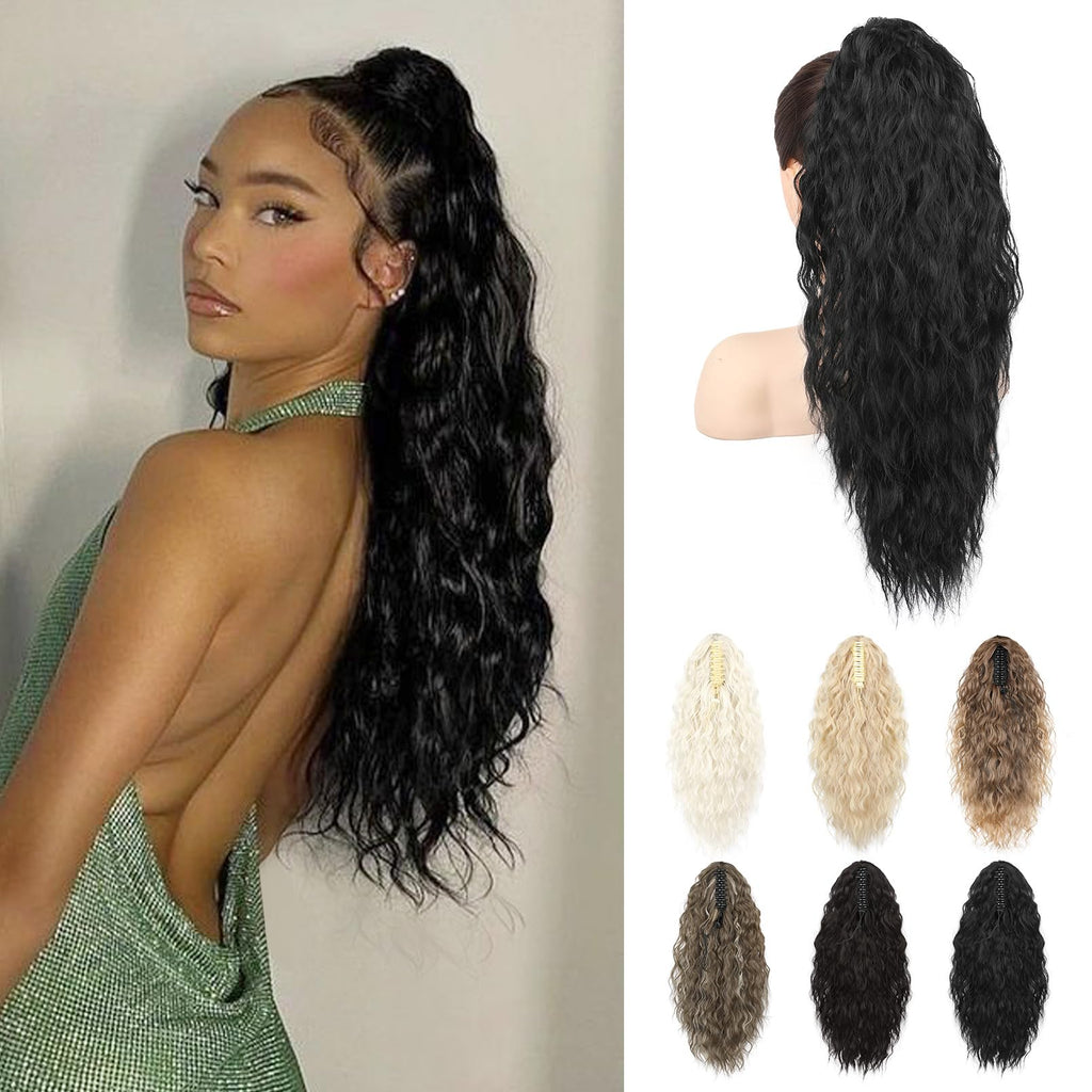 LushWaves 22" Black Ponytail Clip