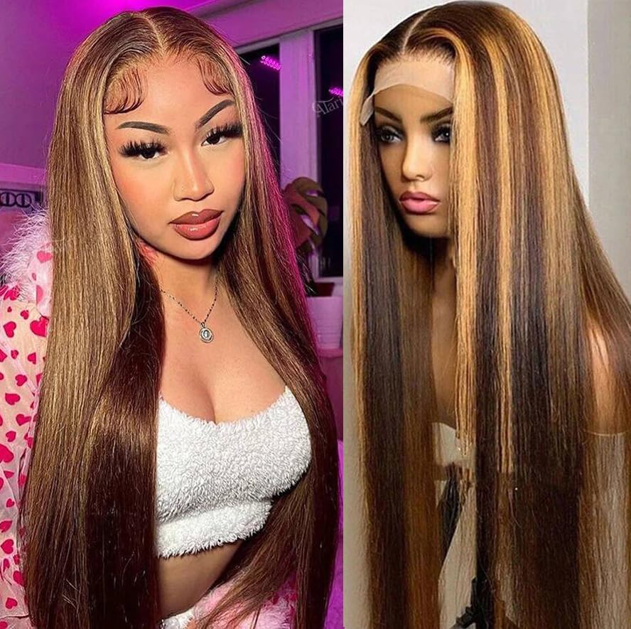 Honey Blonde Highlight Frontal Wig Human Hair 18inch