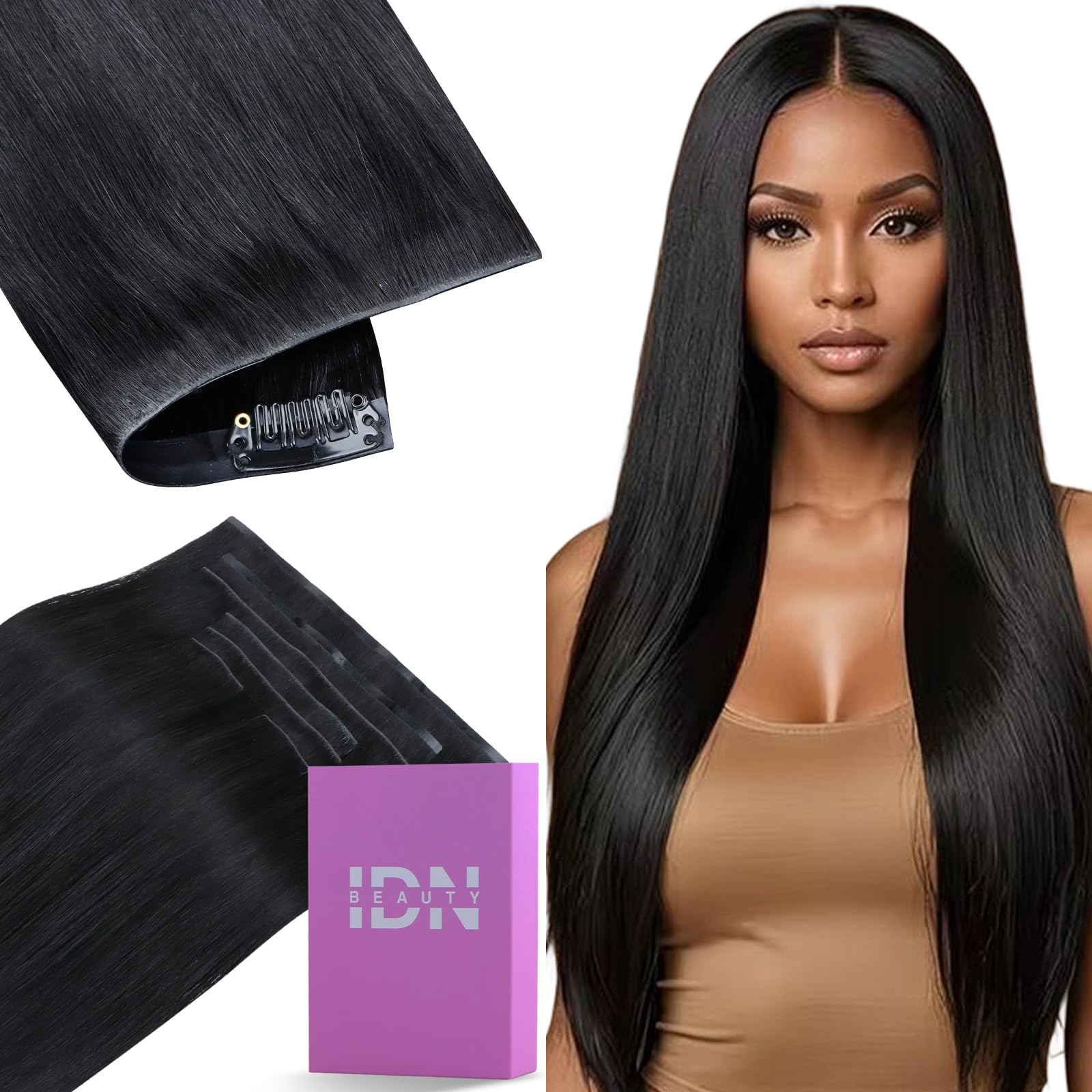 IDN Natural 14-Inch Seamless Clip-In Extensions for Black Women