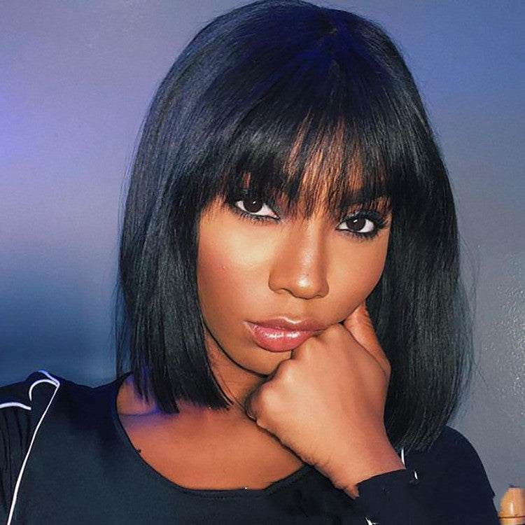 Semi Woven Bob Lace Wig with Human Hair