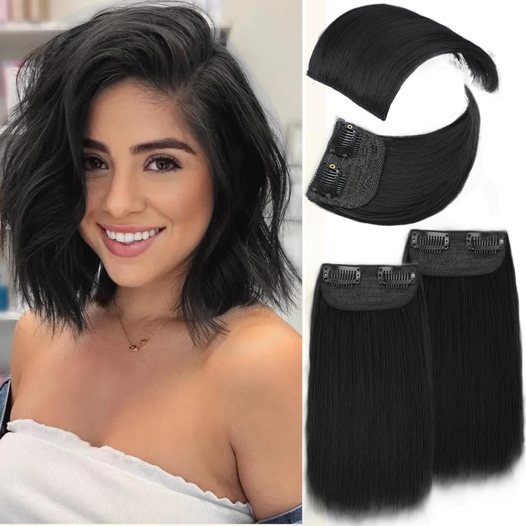 Cisyia 4PCS Clip in Hair Toppers Clip in Hair Pieces for Women with Thinning Hair Black Synthetic Hair Topper Natural Invisible Clip in Hair Extension for Adding Hair Volume Use