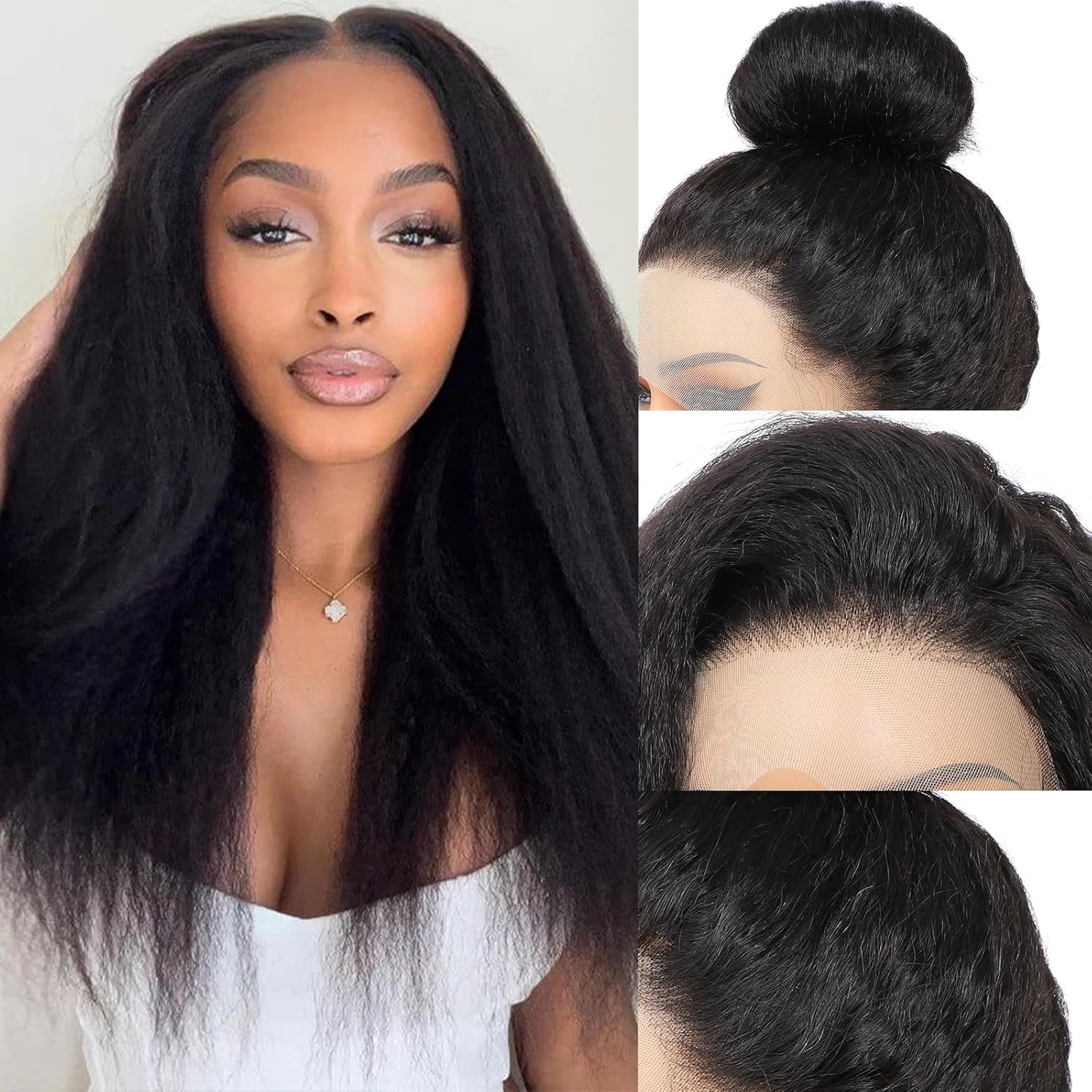 360 Kinky Straight HD Lace Human Hair Wig - 16 Inch