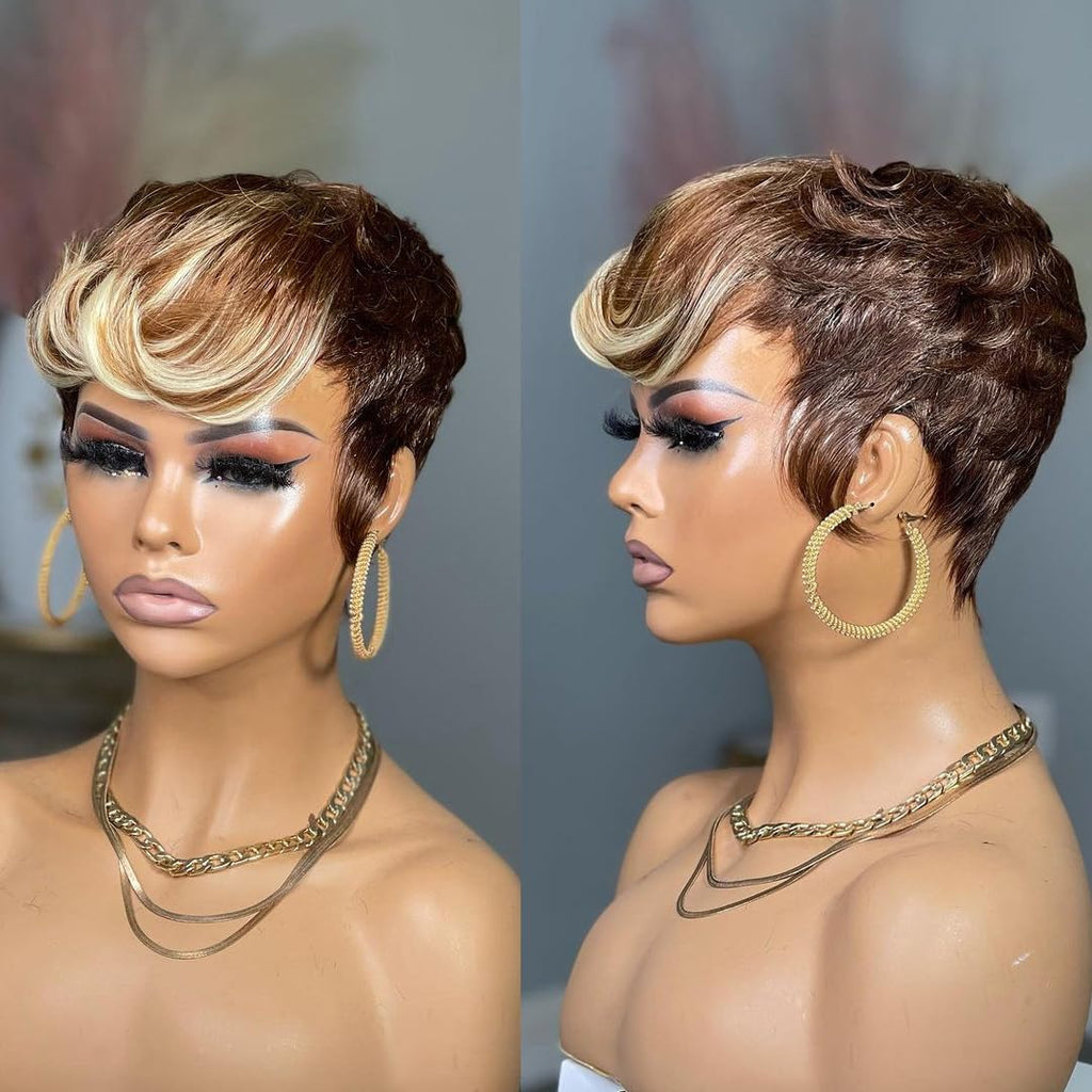 Chic Blonde Pixie Cut Wig with Bangs for Women