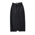 Chic Frayed High-Slit Denim Skirt
