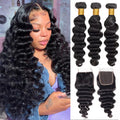 Brazilian Loose Deep Wave Hair Bundle Set with Lace Closure