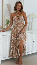 Women's Open Back Print Swing Long Dress