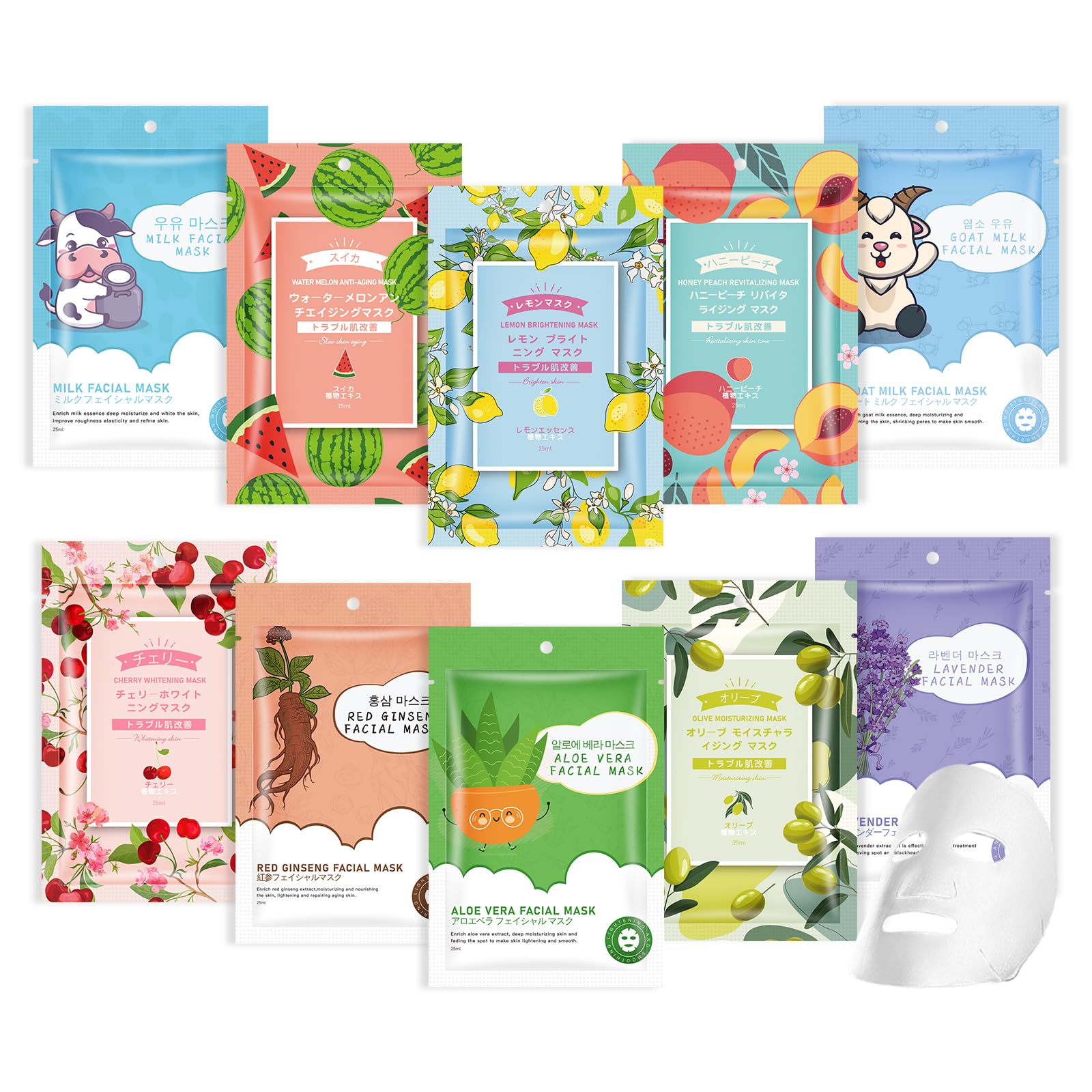 Natural Essence Facial Masks 10-Pack