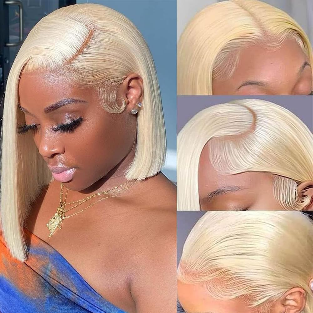 YATUWIN Blonde Bob Human Hair Wig 13X4 Lace 180% Density 12 Inch