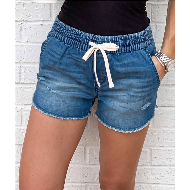 Casual Comfort Mid Waist Denim Shorts