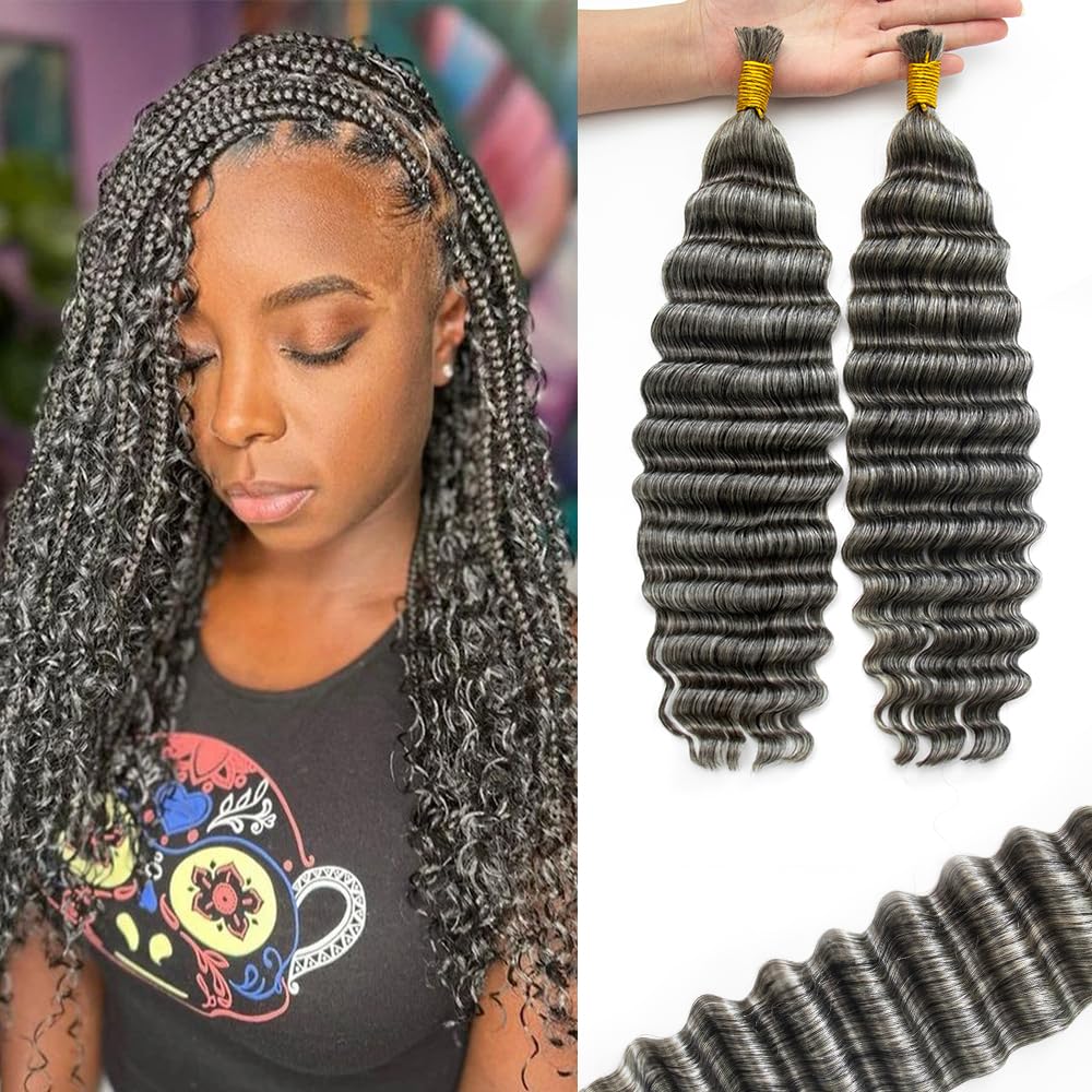 Salt & Pepper Deep Wave Braiding Hair 18" Bundle