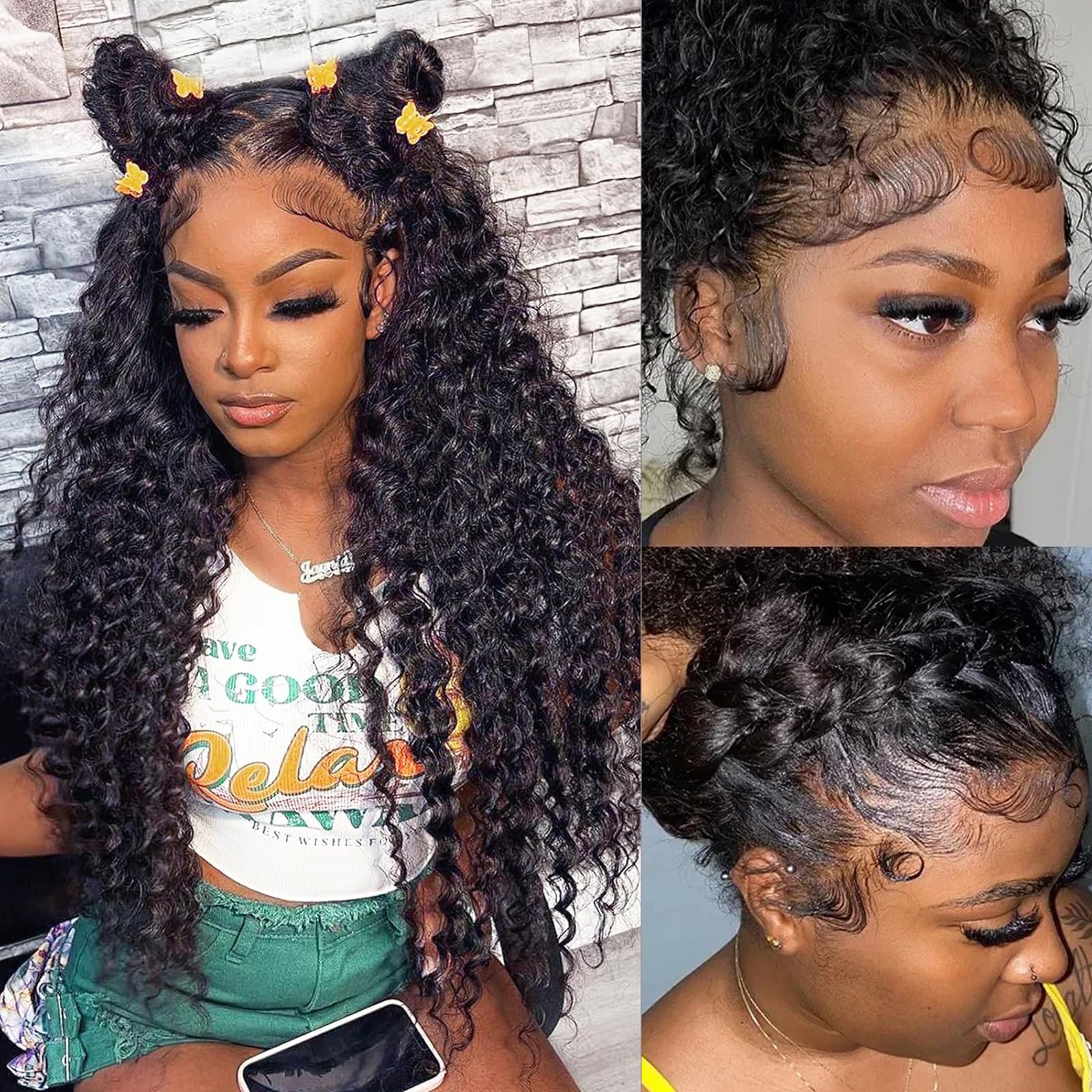 AGADES 360 Deep Wave Lace Front Wigs Human Hair 20 Inch Deep Wave Wig Human Hair 200 Density Deep Curly Human Hair Wig