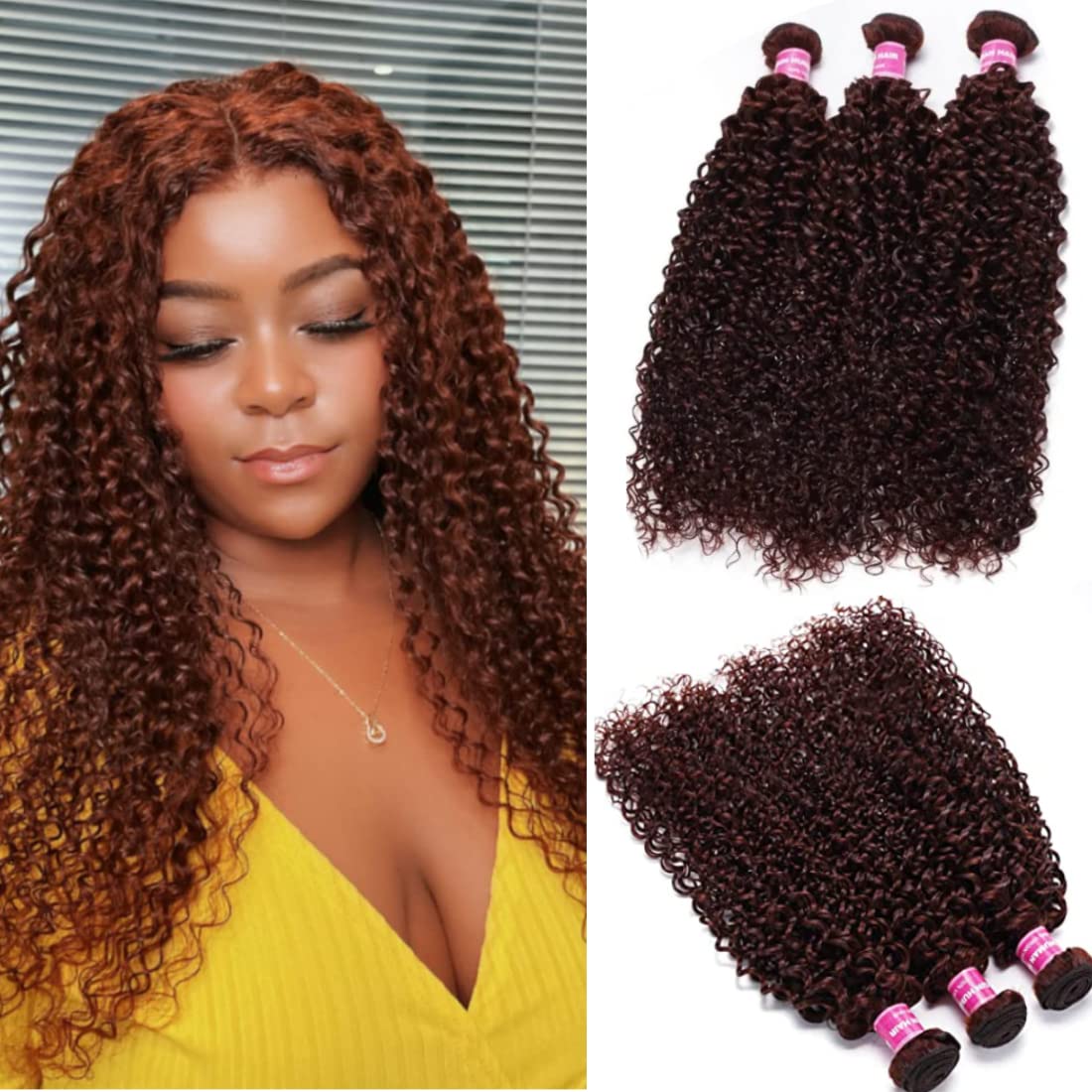 Copper Red Curly Remy Hair Bundle Trio