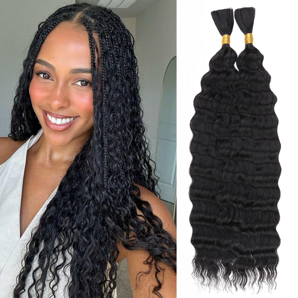 Leeven 20 Inch Mixed Fiber Braiding Hair - Natural Black Deep Wave