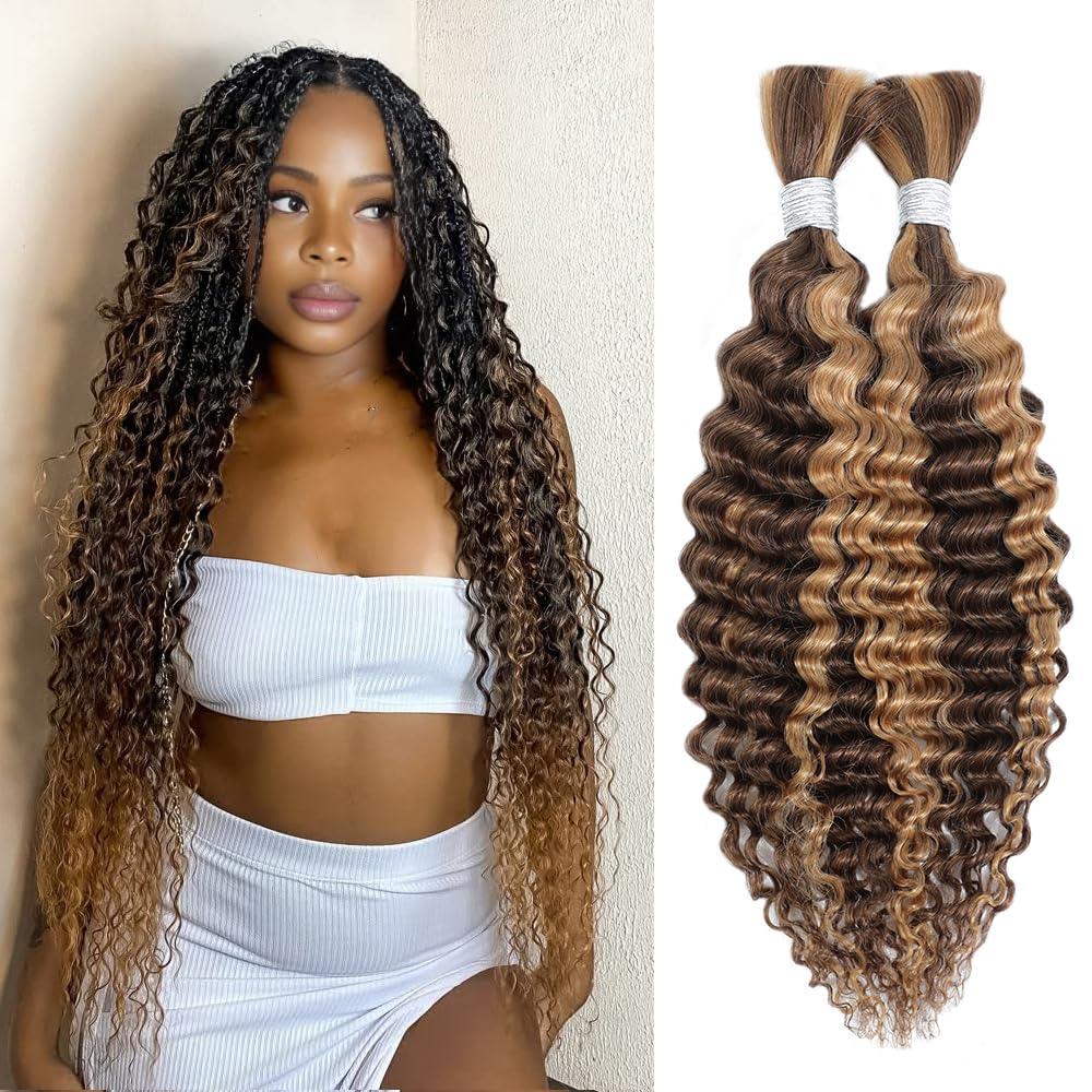 Ombre Deep Wave Human Braiding Hair 22 Inch - 2 Bundles, 100g Honey Blonde 4/27