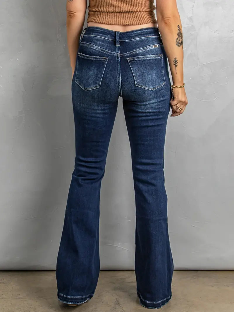 Distressed Dark Wash Bell Bottom Jeans for Women