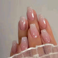 Coffin French Tip Pink Press-On Nails 24pcs Long