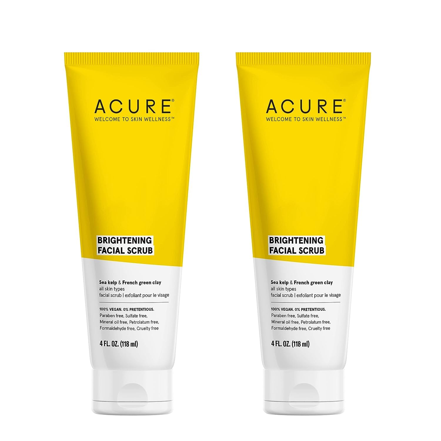 Acure Luminous Skin Scrub Duo - 4 oz Each - Sea Kelp & Green Clay