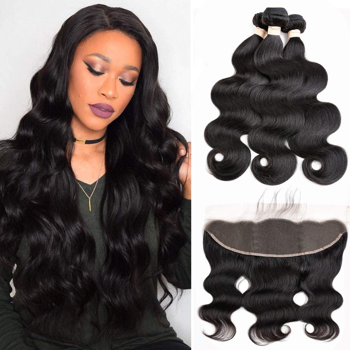 Beauhair Brazilian Body Wave Remy Hair Bundle with HD Frontal