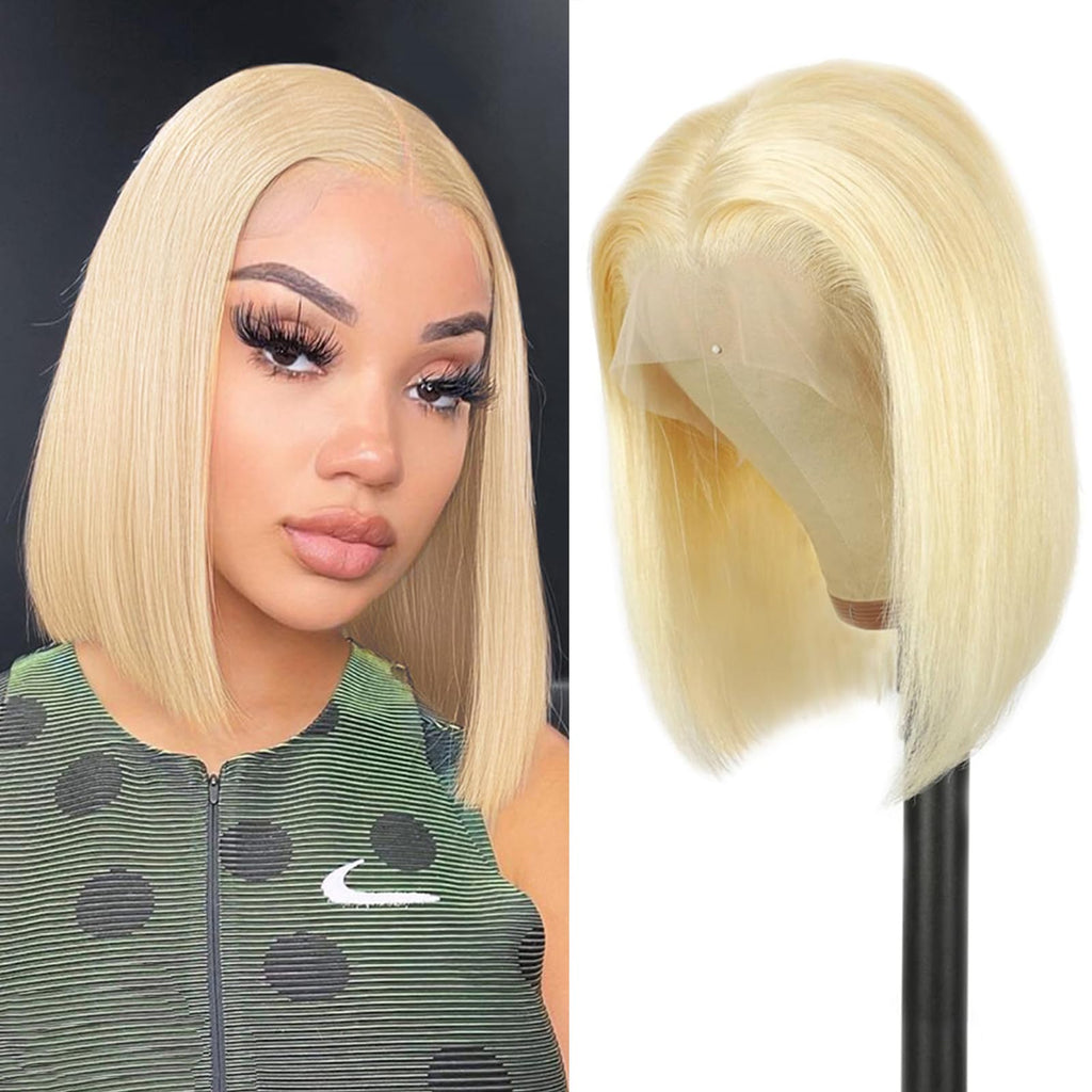 Coshgirl 613 Bob Wig Human Hair Blonde 13x4 Lace Frontal Wigs for Black Women Bob Lace Front Wig Brazilian Virgin Human Hair Bob Wig 180% Density Pre Plucked with Baby Hair 14 Inch