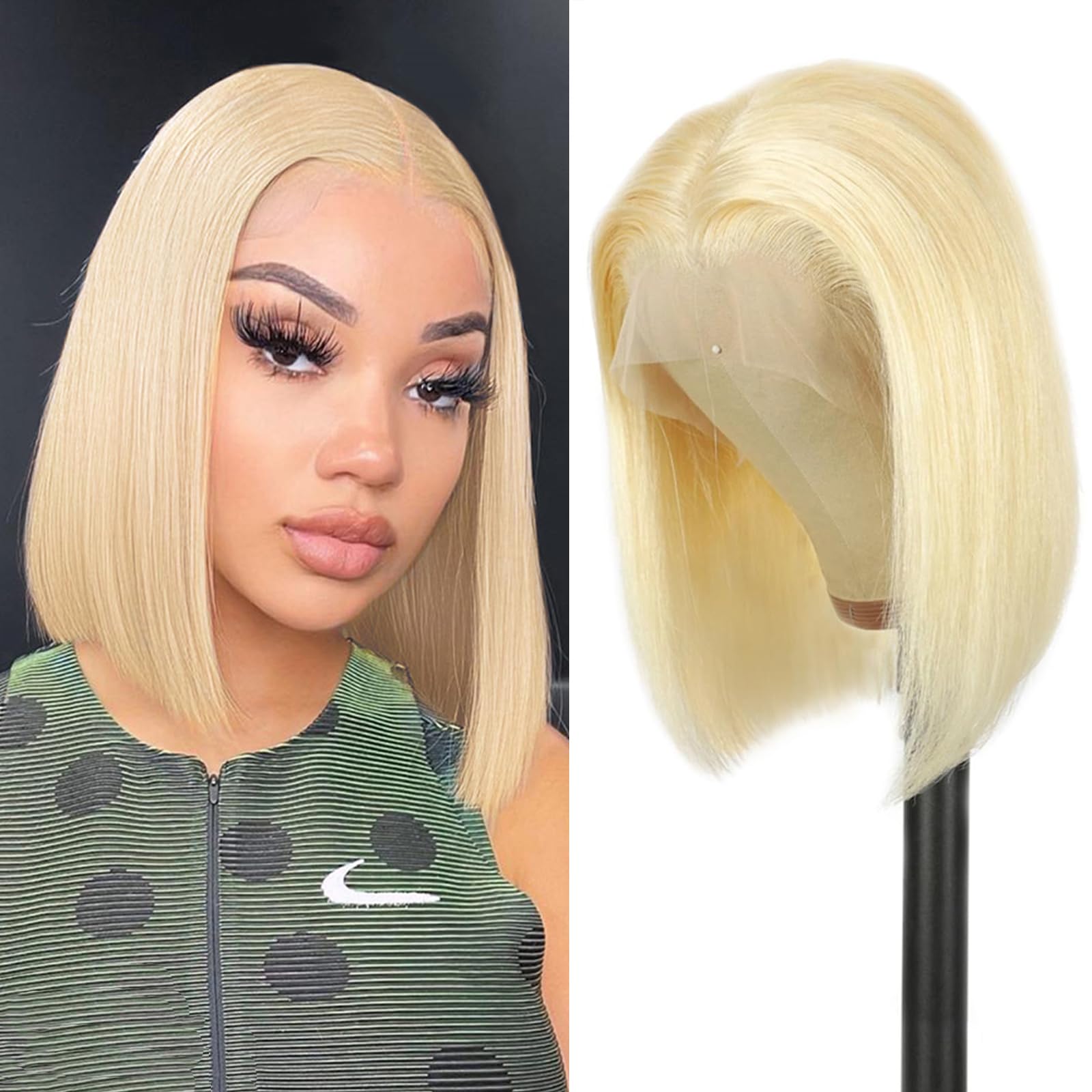 Coshgirl 613 Bob Wig Human Hair Blonde 13x4 Lace Frontal Wigs for Black Women Bob Lace Front Wig Brazilian Virgin Human Hair Bob Wig 180% Density Pre Plucked with Baby Hair 14 Inch