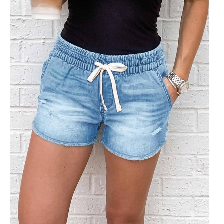 Casual Comfort Mid Waist Denim Shorts