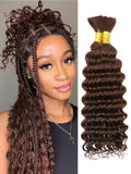 Chocolate Brown Human Braiding Hair Deep Wave Bulk Human Hair for Braiding 4# Color No Weft Curly Braiding Hair Extensions for Boho Braids Wet and Wavy Braiding Human Hair Bundles(22inch#4100g)