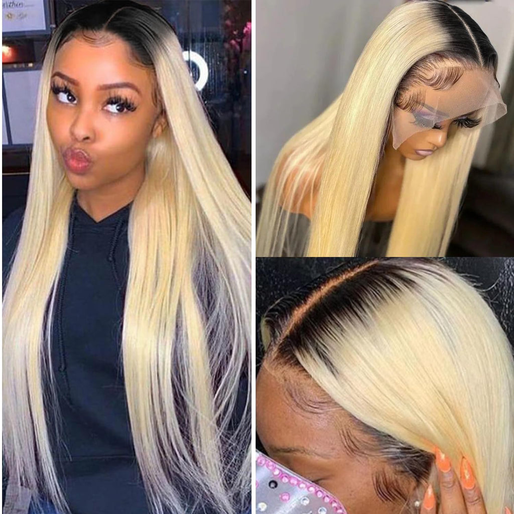 Blonde Ombre Lace Front Human Hair Wig - 30 Inch Straight