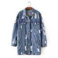 2017 Chic Long Distressed Denim Jacket