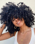 Marshey Afro Curly Wigs with Bangs for Black Women Kinky Curly Synthetic Hair Heat Resistant 12 Inch Short Ginger Wig for Daily Party (Black)