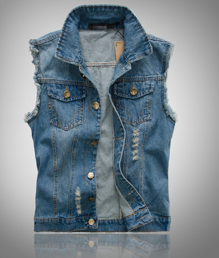 Chic Washed Denim Vest Jacket