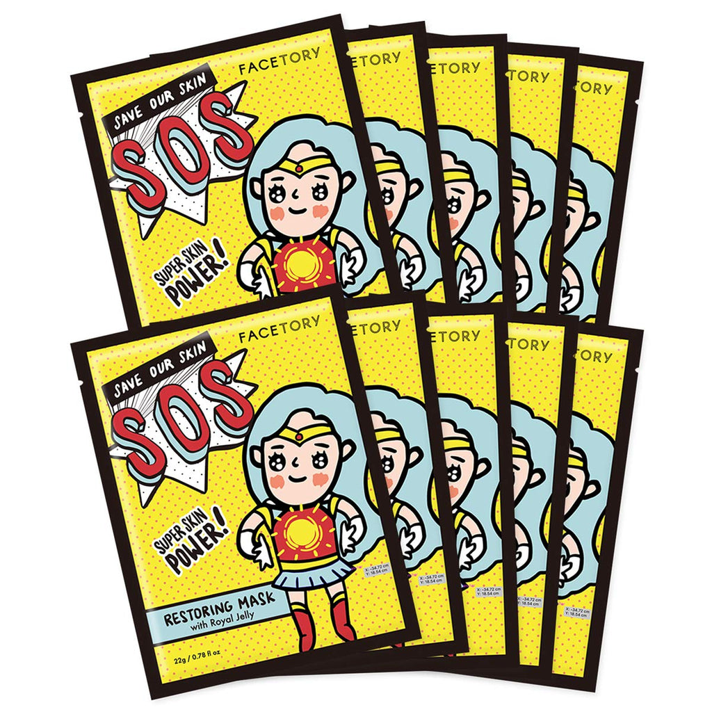 FACETORY Royal Jelly & Aloe Sheet Masks - 10 Pack Skin Rescue