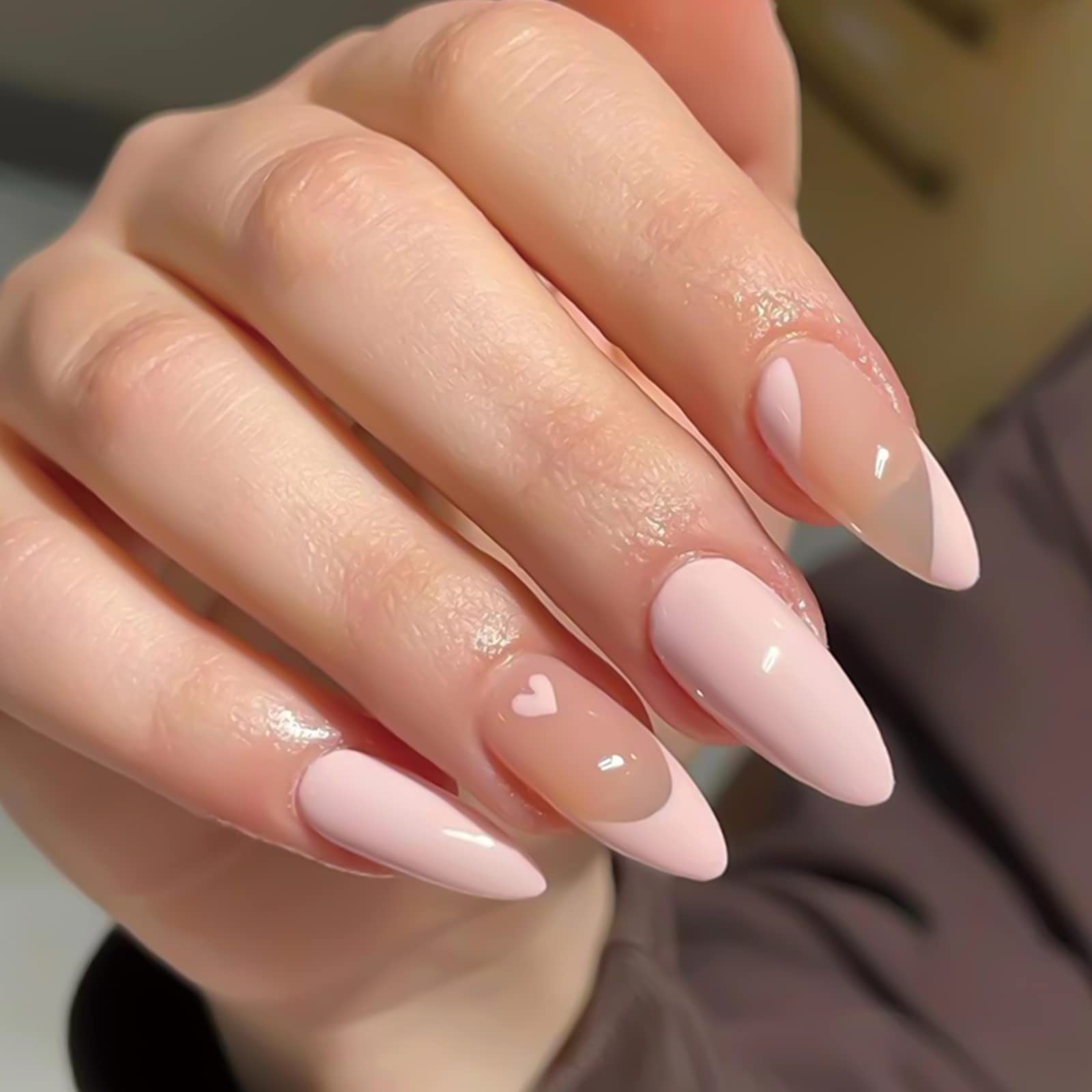 Chic Pink Heart Almond Press-On Nails
