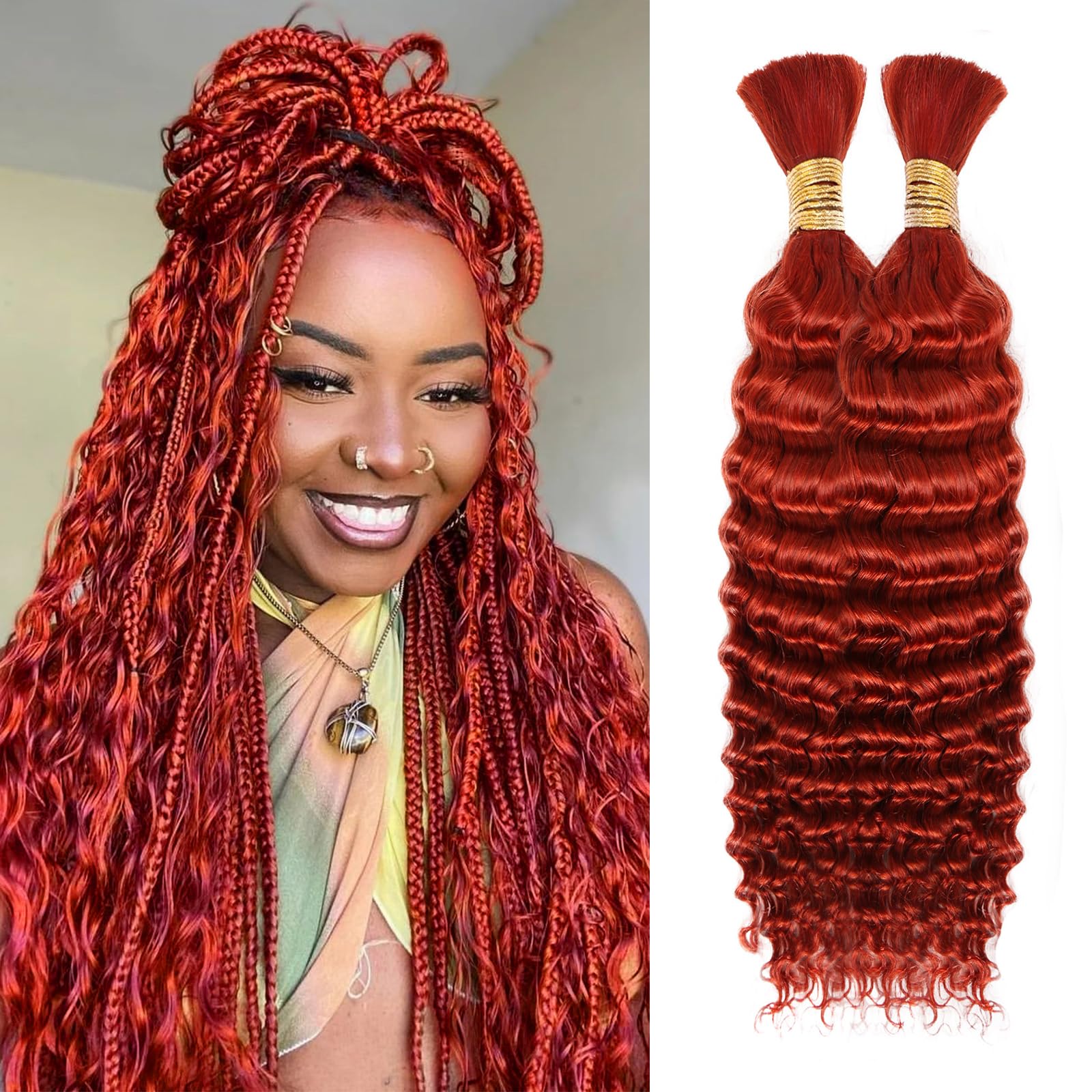 Ginger Deep Wave Braiding Bundles 16 Inch 100g