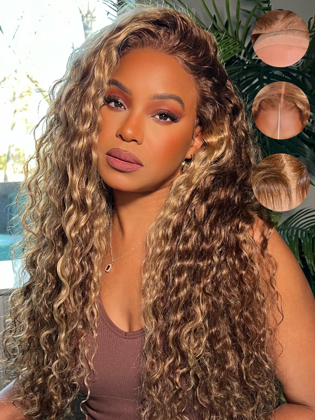 YIROO Bleached Knots Wig Highlight Honey Blonde Water Wave Human Hair Wig Bye Bye Knots Wig Put On and Go Glueless Wig 7X5 HD Lace front Wig Human Hair Pre Cut Lace/Plucked Hair 180% Density 26 Inch