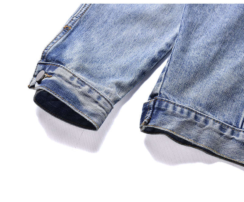 Classic Wash Distressed Oversized Denim Jacket