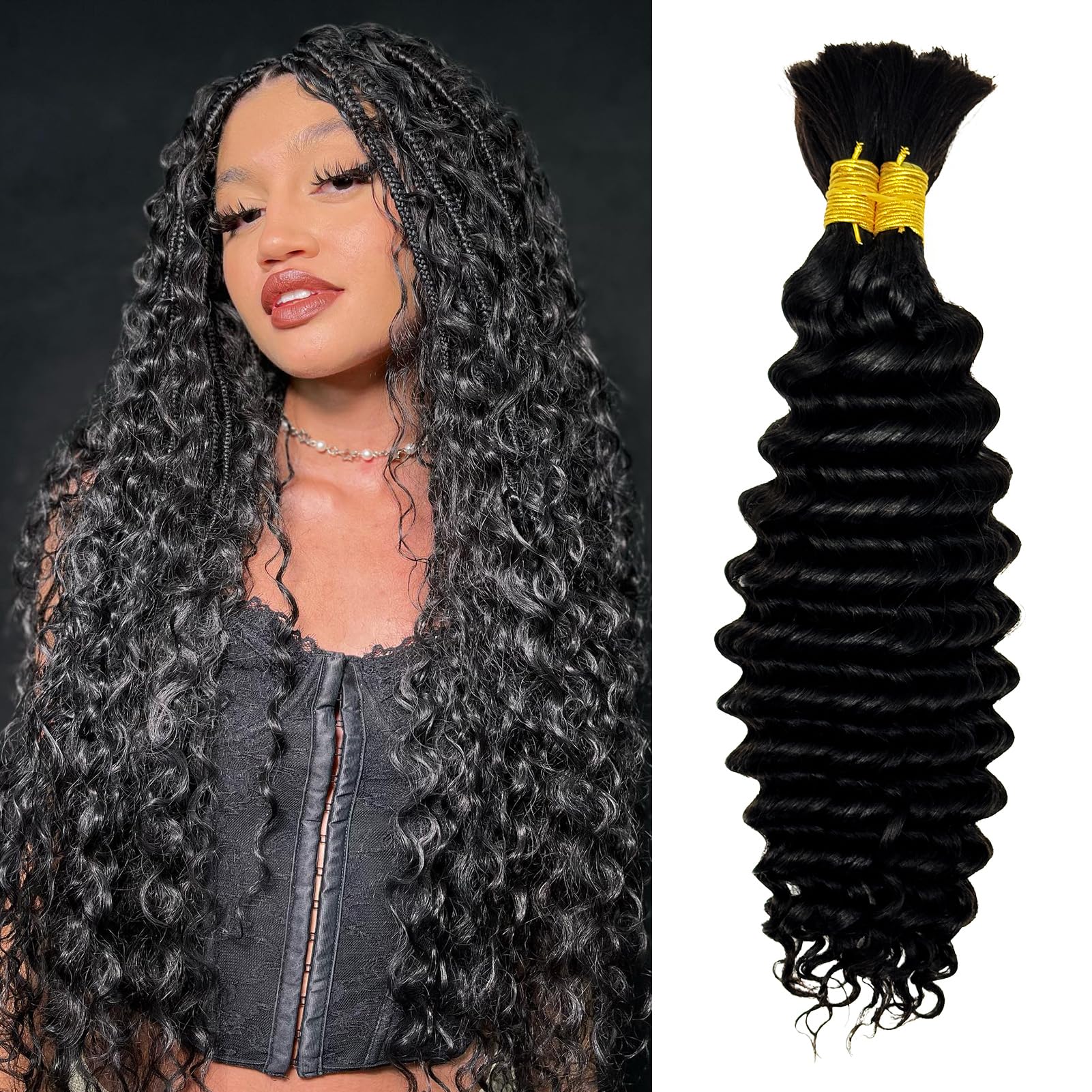 Deep Wave Virgin Braiding Hair Bulk (1B# 20INCH, 100g)