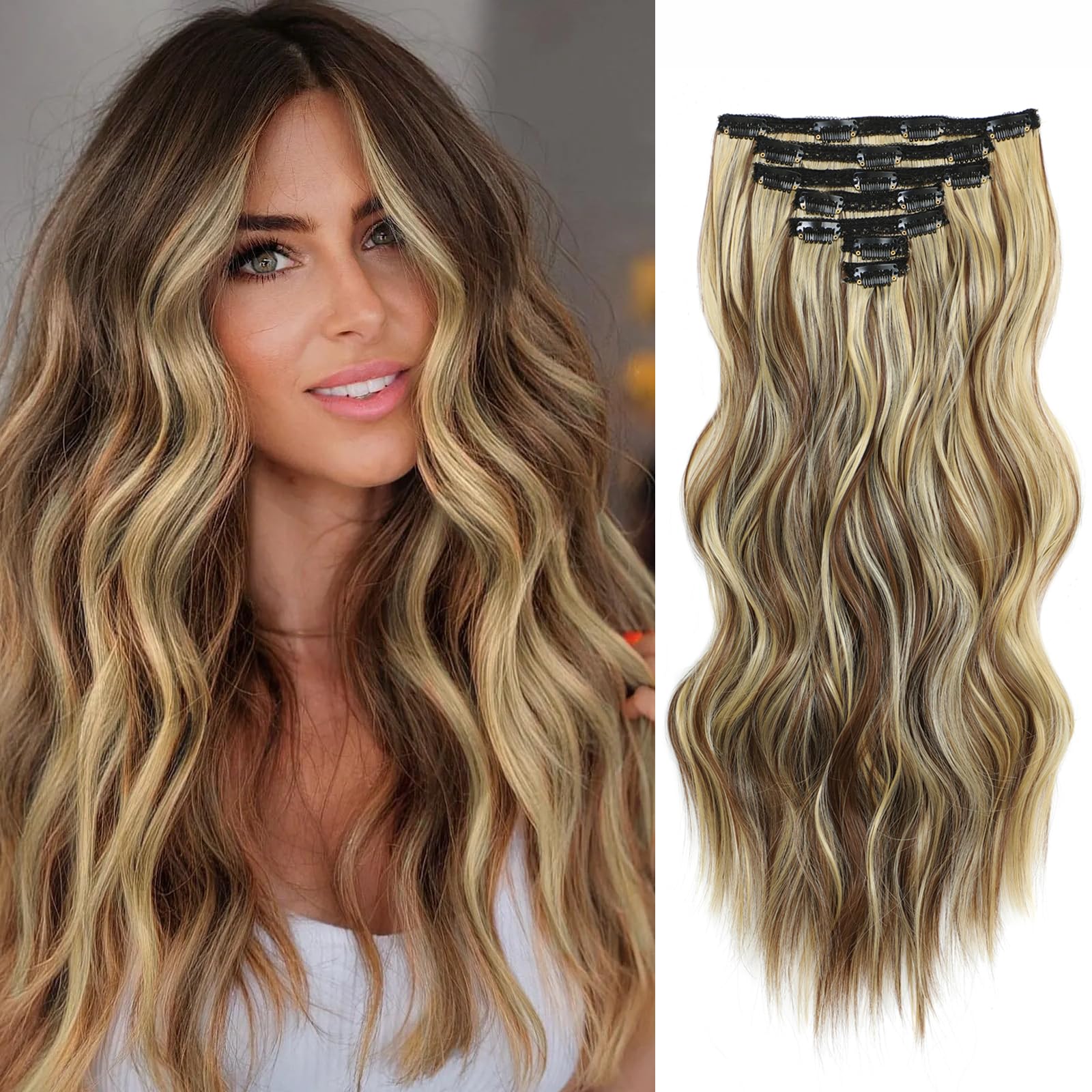 Wavy Brown & Blonde 20" Clip-In Hair Extensions