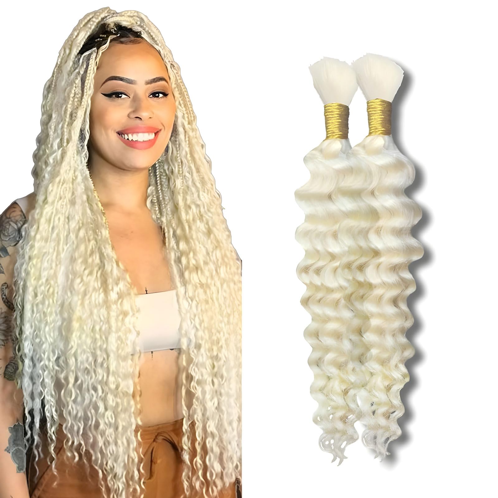 BlissWave 613 Blonde Curly Braiding Bundles 16 Inch