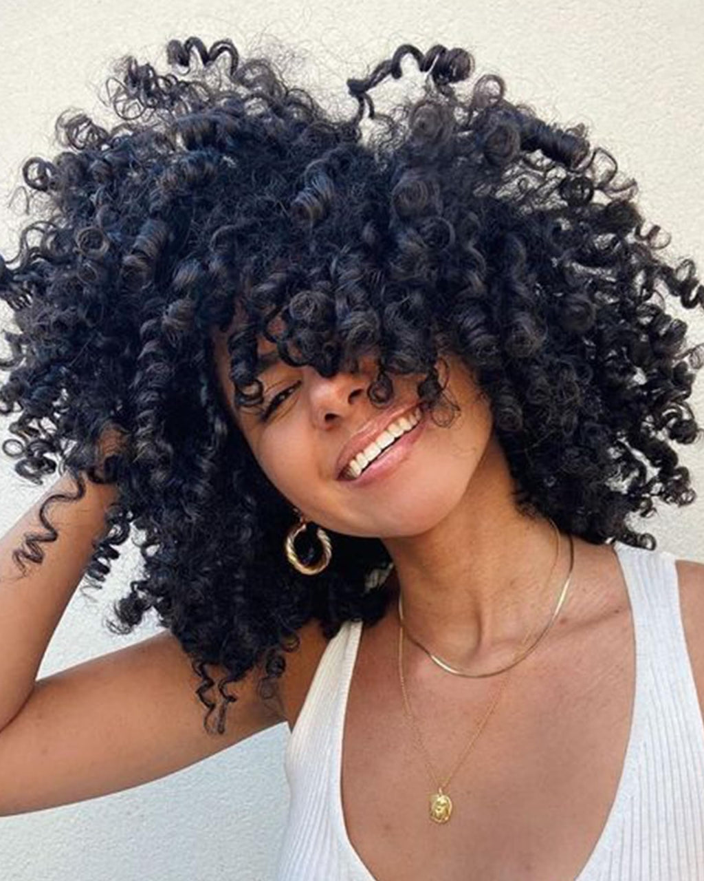 Marshey Afro Curly Wigs with Bangs for Black Women Kinky Curly Synthetic Hair Heat Resistant 12 Inch Short Ginger Wig for Daily Party (Black)