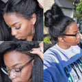 Youleas 360 Lace Front Wigs Human Hair Pre Plucked Bleached Knots 4C Curly Edges Hairline 180% Density Kinky Straight Human Hair Wig 360 HD Full Lace Frontal Wig Human Hair (16inches)