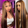 Honey Blonde Highlight Frontal Wig Human Hair 18inch
