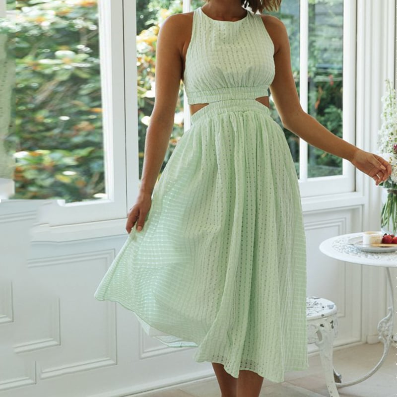 Cropped Elastic Back Ribbon Long Dress