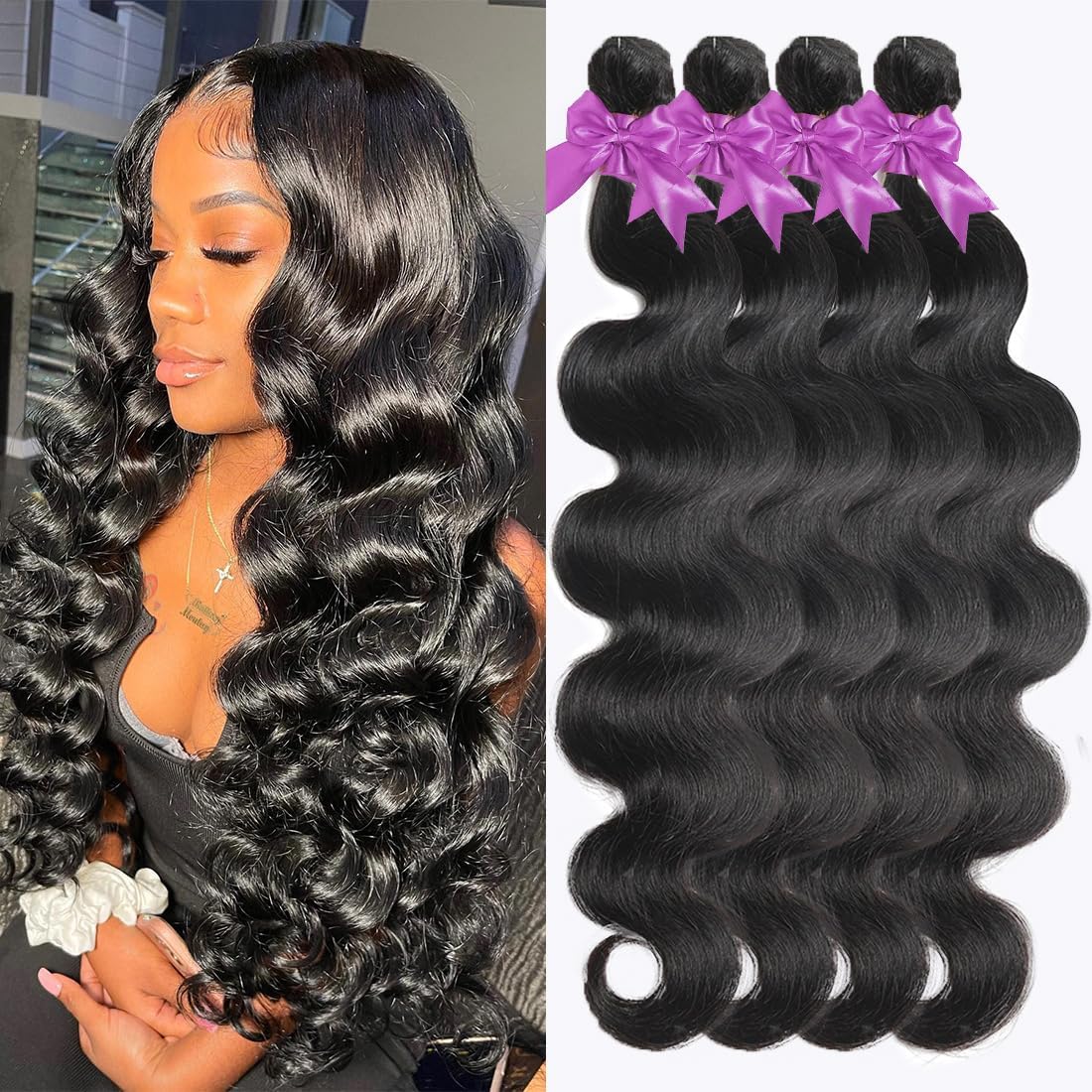 Wave Queen Brazilian Hair Bundle 4-Pack 22-28 Inch