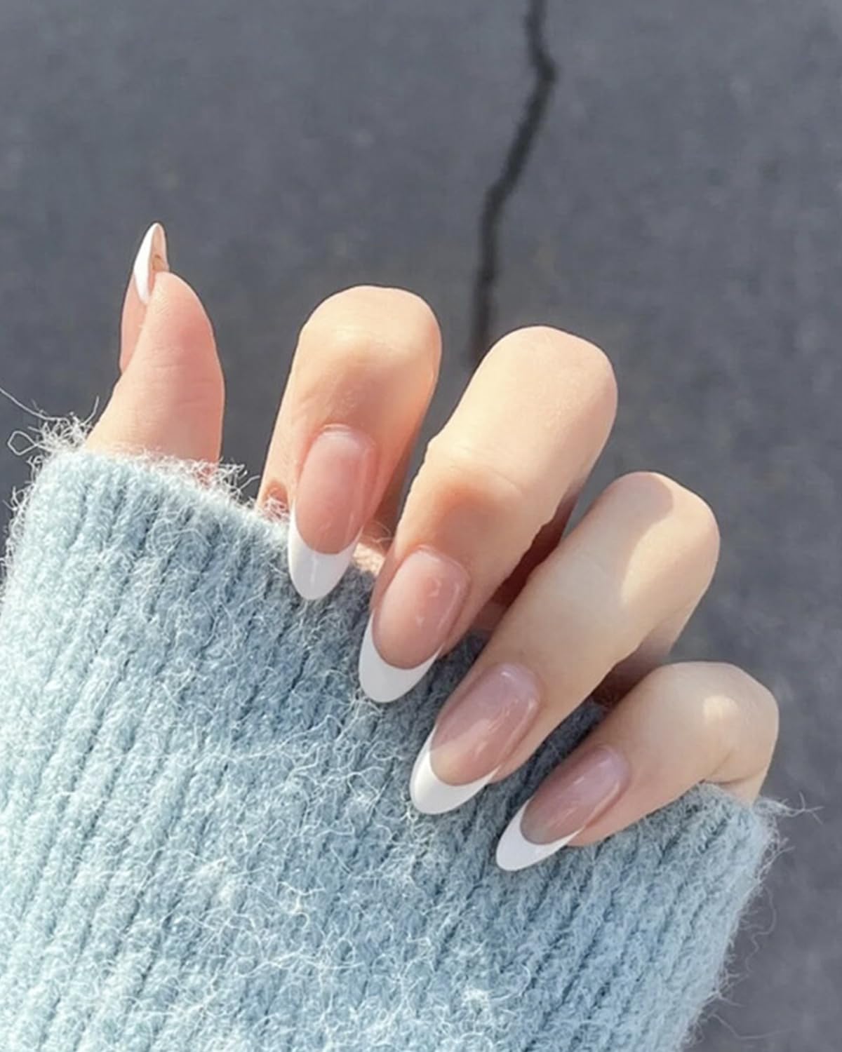 Almond White French Tip Press-Ons