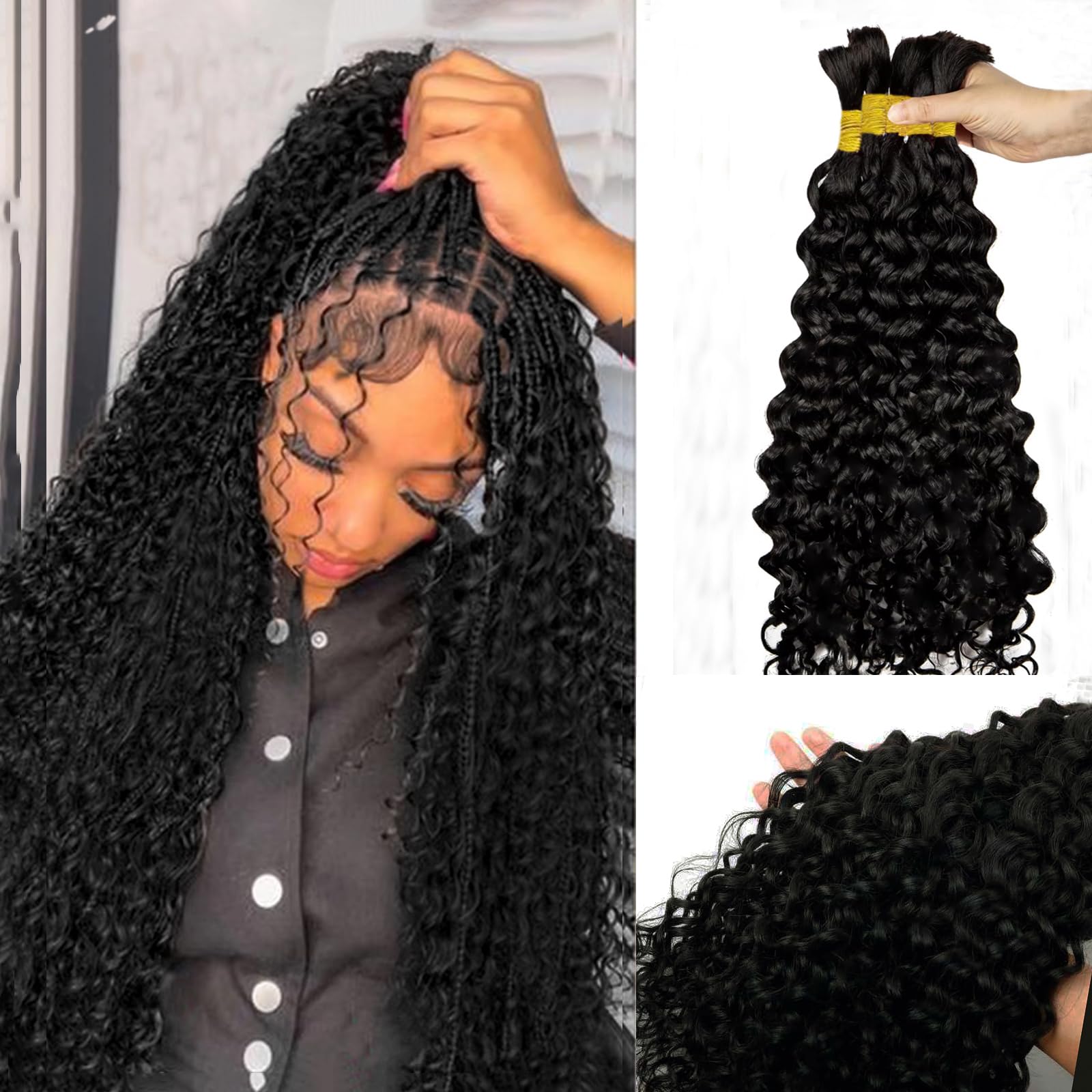 Boho Water Wave Braiding Bundles - Natural Black 100% Human Hair